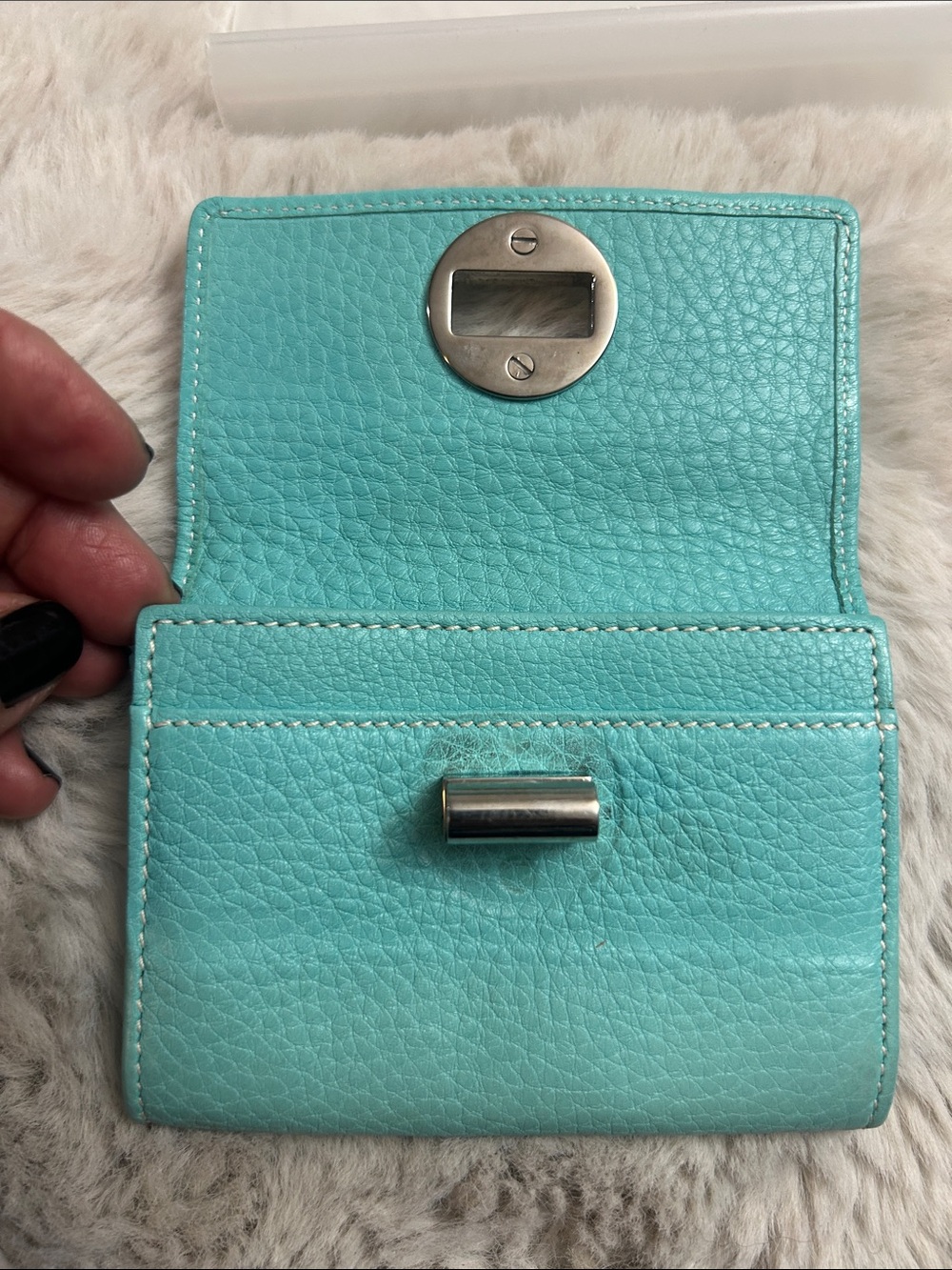TIffany & Co. blue leather turnlock bifold card holder wallet Retails $400-600. - Picture 12 of 16